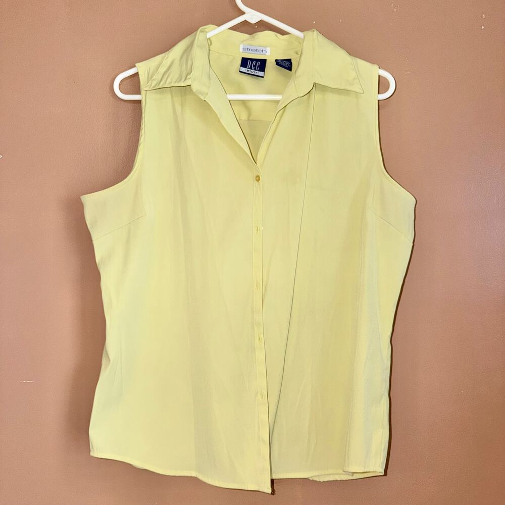 DCC Missy Stretch Sleeveless Button Down Blouse Top Yellow - Size Large